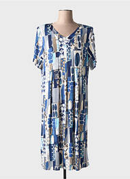 Robe mi-longue coupe fluide manches courtes bleu BARANDI femme