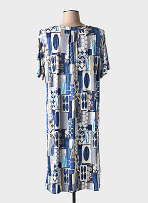 Robe mi-longue coupe fluide manches courtes bleu BARANDI femme