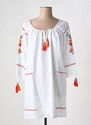 Robe courte manches 3/4 manches 3/4 blanc SENORETTA femme