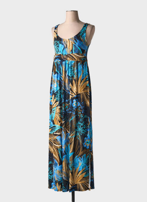 Robe longue coupe cintrée fines bretelles bleu BARANDI femme
