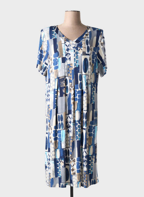 Robe mi-longue coupe fluide manches courtes bleu BARANDI femme