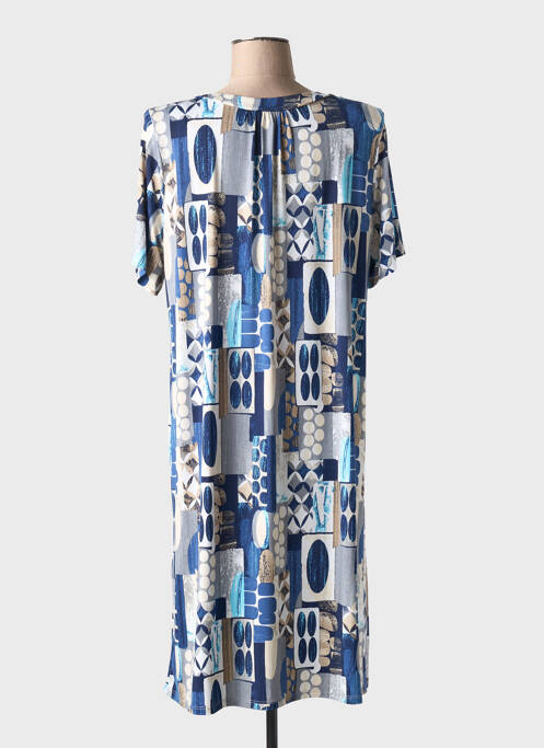 Robe mi-longue coupe fluide manches courtes bleu BARANDI femme