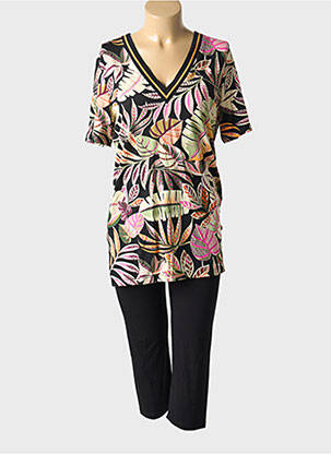 Pyjama col v noir CHERIE LINE femme