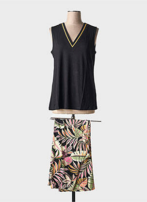 Pyjama col v noir CHERIE LINE femme