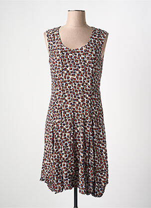 Robe mi-longue imprimé fantaisie sans manche marron ARELINE femme