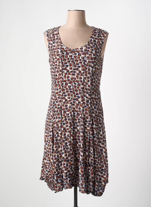 Robe mi-longue imprimé fantaisie sans manche marron ARELINE femme