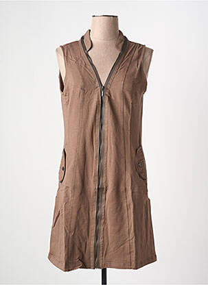 Robe mi-longue sans manche sans manche marron ARELINE femme