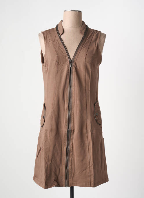 Robe mi-longue sans manche sans manche marron ARELINE femme