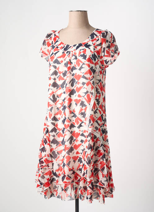 Robe mi-longue coupe fluide manches courtes rouge ARELINE femme