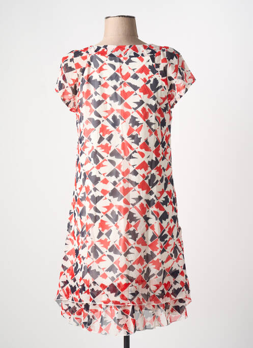 Robe mi-longue coupe fluide manches courtes rouge ARELINE femme