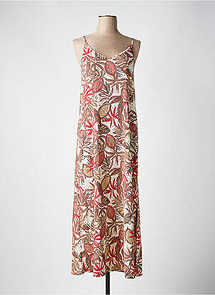 Robe longue imprimé fleurs fines bretelles marron GARCIA femme