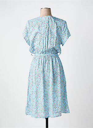 Robe mi-longue imprimé fleurs manches courtes bleu COULEURS DU TEMPS femme