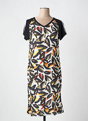 Robe mi-longue imprimé fantaisie manches courtes noir TELMAIL femme