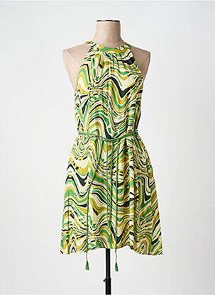 Robe mi-longue imprimé fantaisie sans manche vert FREEMAN T.PORTER femme