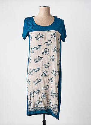 Robe mi-longue imprimé fantaisie manches courtes bleu NICE THINGS femme