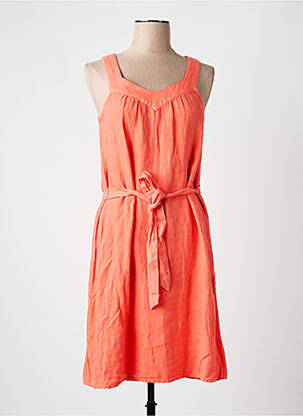Robe mi-longue tissage crêpe fines bretelles orange SIGNE NATURE femme