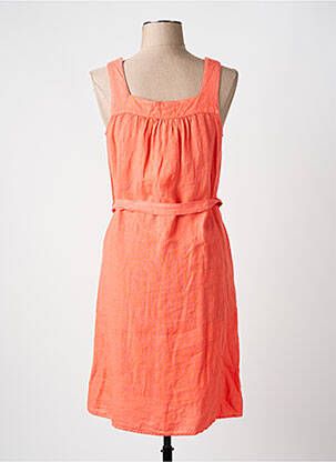 Robe mi-longue tissage crêpe fines bretelles orange SIGNE NATURE femme