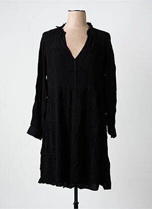 Robe mi-longue coupe fluide manches longues noir SEE U SOON femme