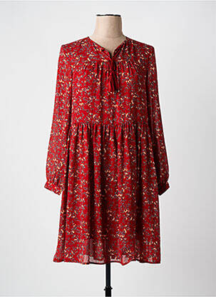 Robe mi-longue imprimé fleurs manches longues orange SEE U SOON femme