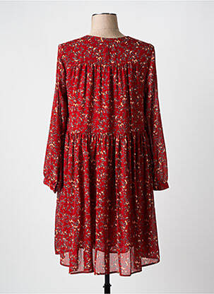 Robe mi-longue imprimé fleurs manches longues orange SEE U SOON femme