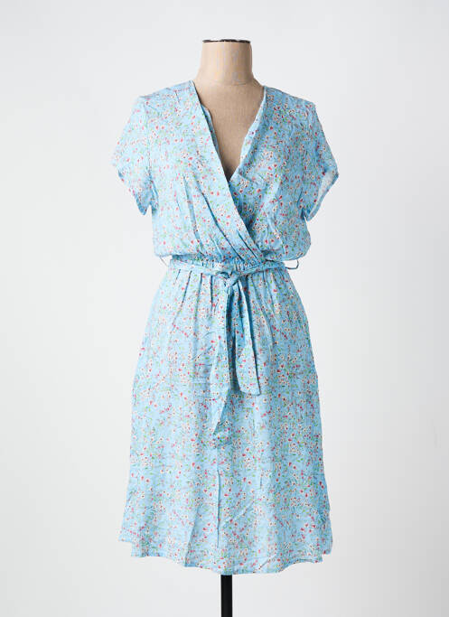 Robe mi-longue imprimé fleurs manches courtes bleu COULEURS DU TEMPS femme