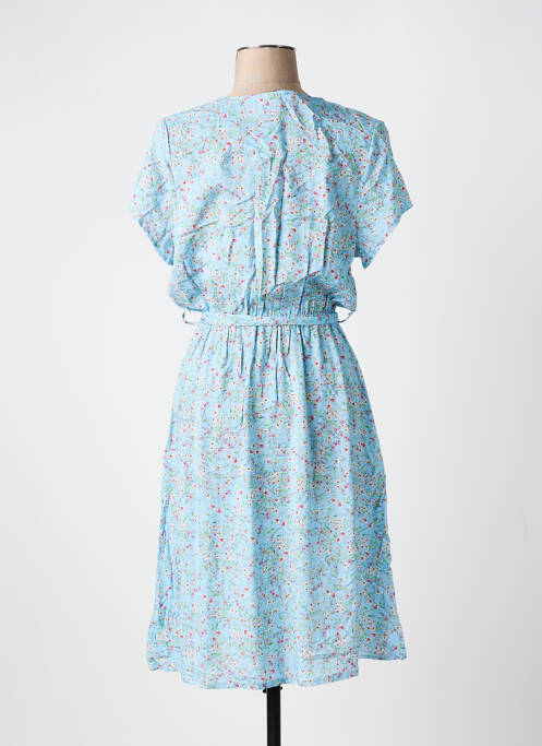 Robe mi-longue imprimé fleurs manches courtes bleu COULEURS DU TEMPS femme