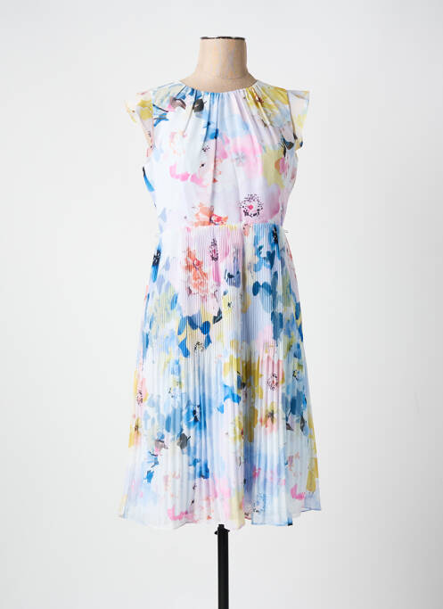 Robe mi-longue fermeture zippée au dos manches courtes bleu COMMA, femme