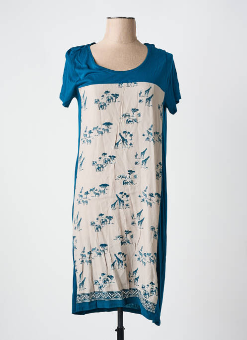 Robe mi-longue imprimé fantaisie manches courtes bleu NICE THINGS femme