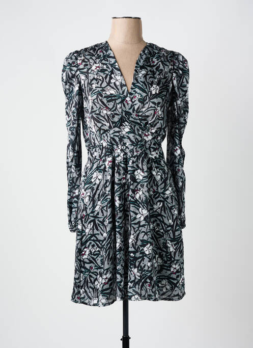 Robe mi-longue imprimé fleurs manches longues noir MORGAN femme