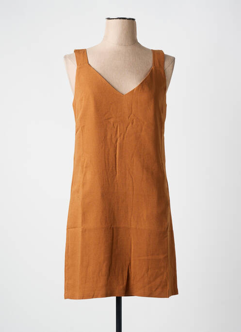 Robe courte fermeture zippée au dos fines bretelles marron Y'COO femme