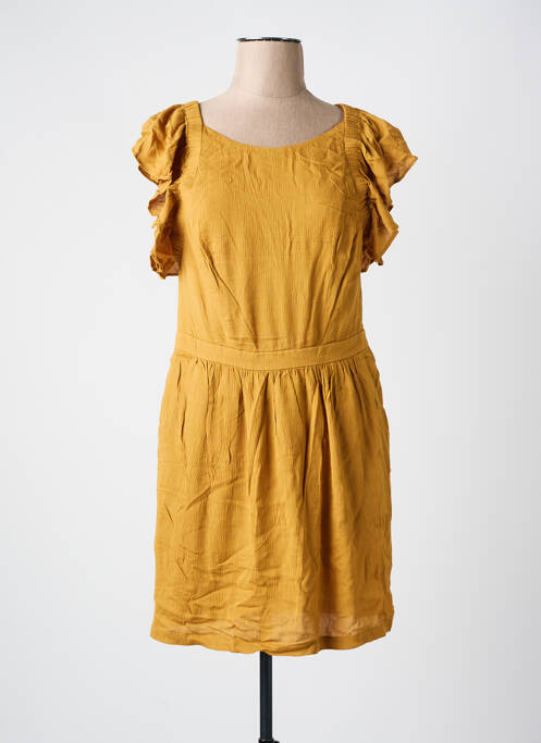 Robe courte fermeture zippée au dos manches courtes jaune SEE U SOON femme