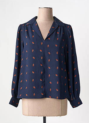 Blouse imprimé fantaisie manches longues bleu SEE U SOON femme