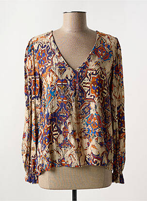 Blouse imprimé fantaisie manches longues beige LA FEE MARABOUTEE femme