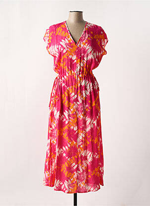 Robe longue imprimé fantaisie manches courtes rose LA FEE MARABOUTEE femme