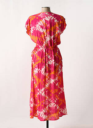 Robe longue imprimé fantaisie manches courtes rose LA FEE MARABOUTEE femme