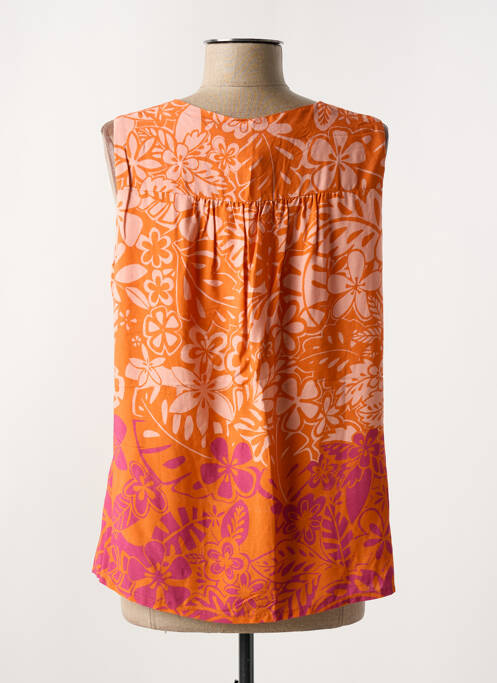 Top imprimé fantaisie sans manche orange LA FEE MARABOUTEE femme