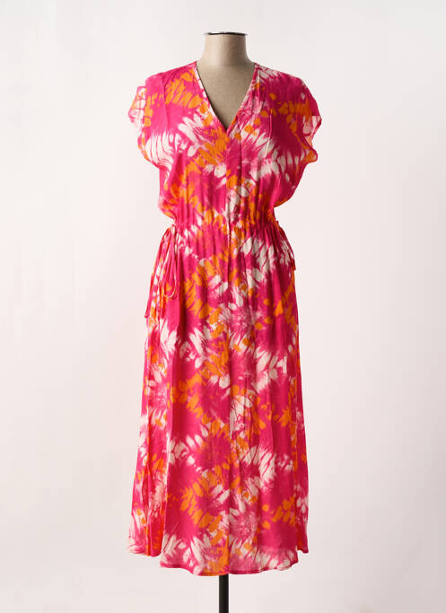 Robe longue imprimé fantaisie manches courtes rose LA FEE MARABOUTEE femme