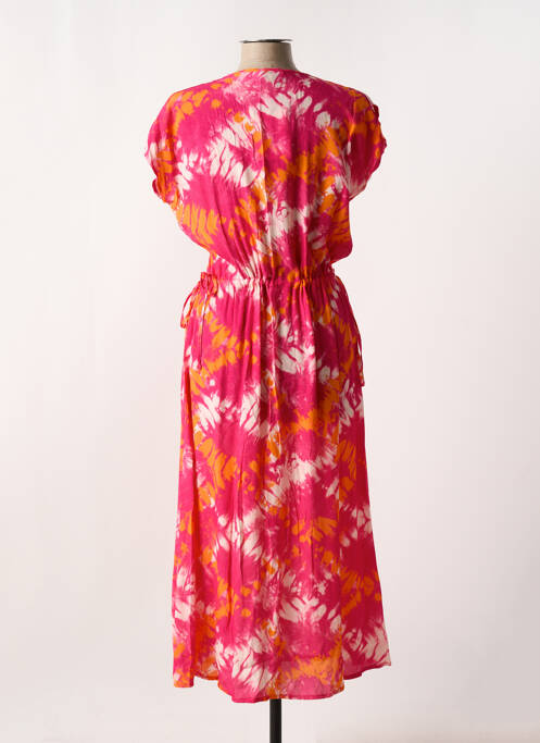 Robe longue imprimé fantaisie manches courtes rose LA FEE MARABOUTEE femme