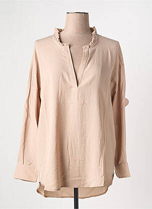 Blouse tissage popeline manches longues beige ARELINE femme