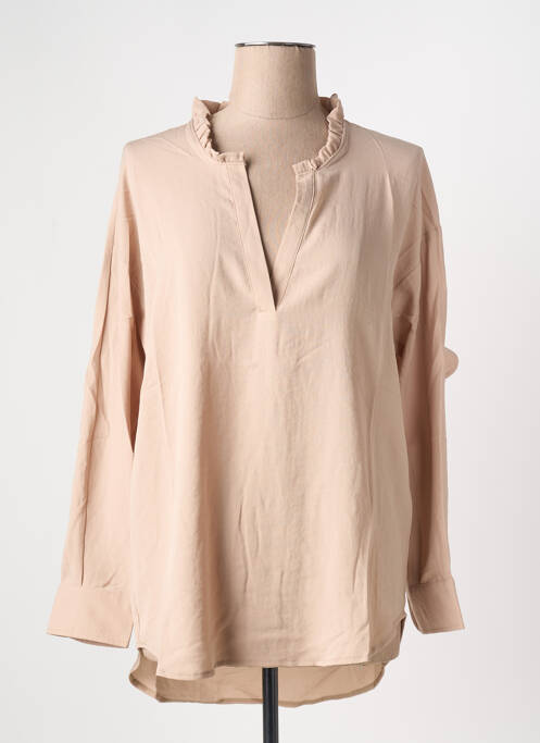 Blouse tissage popeline manches longues beige ARELINE femme