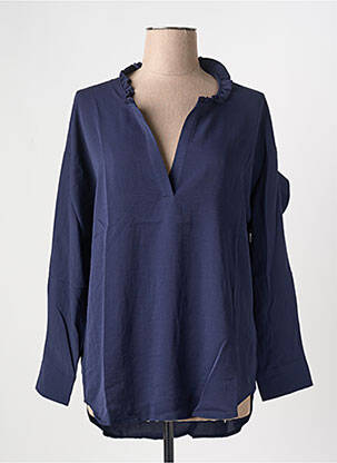 Blouse poignets boutonnés avec fente manches longues bleu ARELINE femme