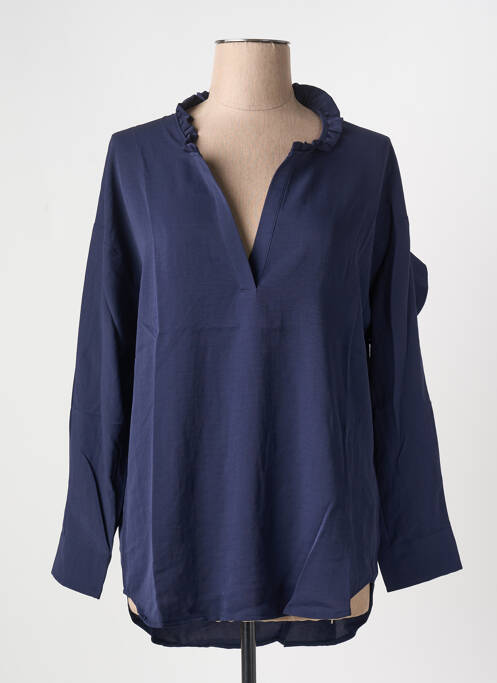 Blouse poignets boutonnés avec fente manches longues bleu ARELINE femme