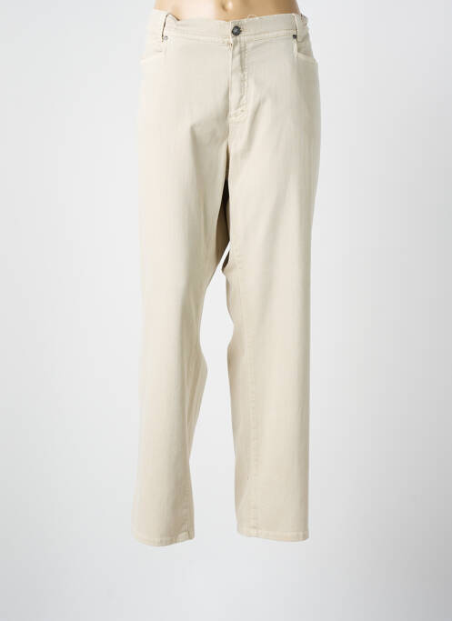 Pantalon droit fermeture zippée sous rabat boutonné beige ANNA MONTANA femme