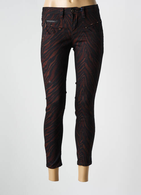 Pantalon 7/8 fermeture zippée sous rabat boutonné marron FREEMAN T.PORTER femme
