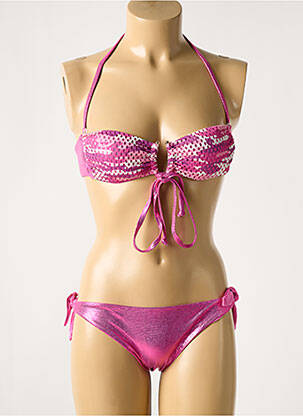 Maillot de bain 2 pièces stretch haut bandeau rose VERDISSIMA femme