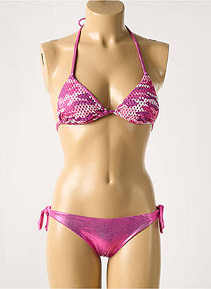 Maillot de bain 2 pièces stretch haut triangles rose VERDISSIMA femme