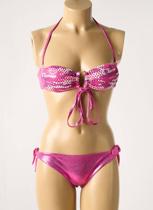 Maillot de bain 2 pièces stretch haut bandeau rose VERDISSIMA femme