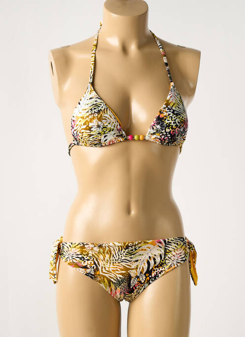 Maillot de bain 2 pièces stretch haut triangles jaune VERDISSIMA femme