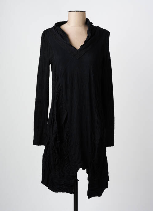 Robe mi-longue manches longues manches longues noir ARELINE femme