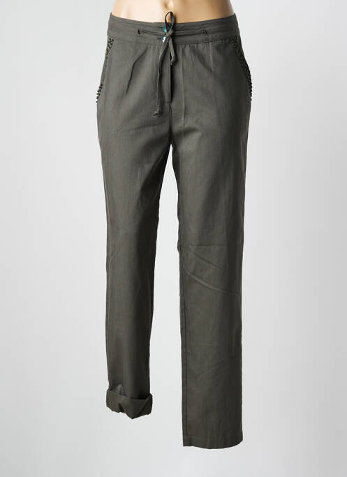 Pantalon droit fermeture zippée sous rabat boutonné taille normale vert GRIFFON femme
